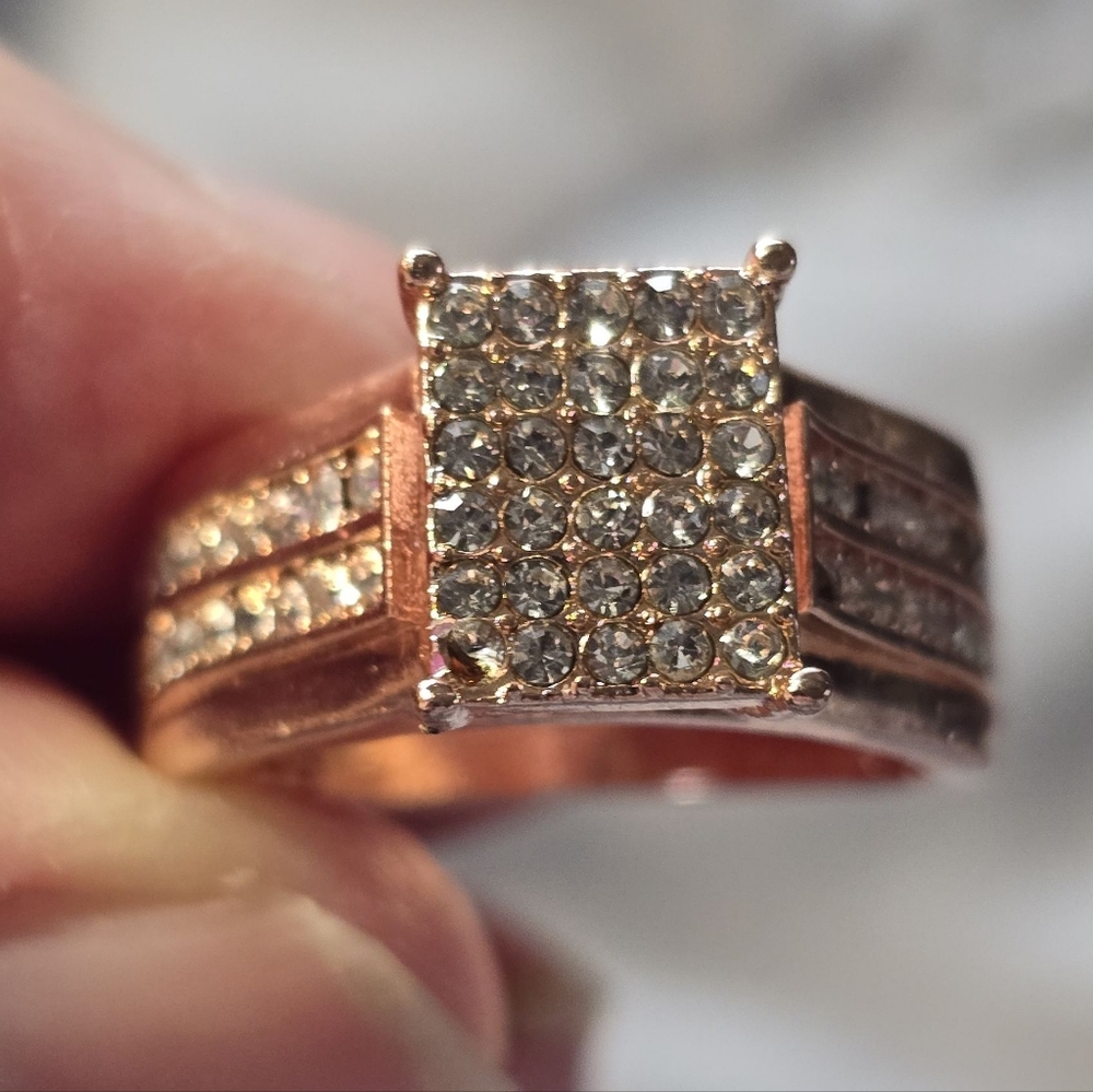 Elegant Rose Gold Plated 925 Sterling Silver Crystal Ring
